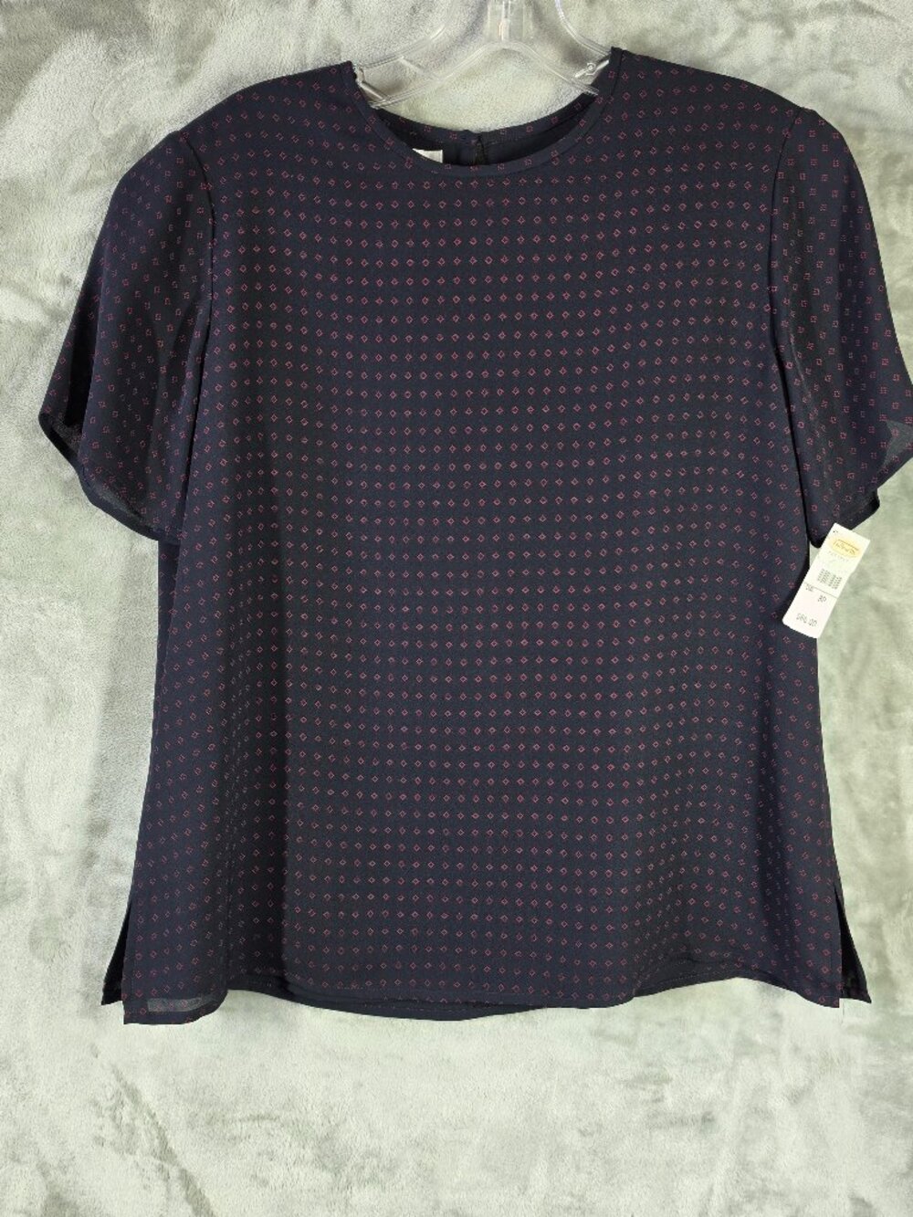 NWT Talbots Petite 8 100% Silk Navy Red Print Blouse